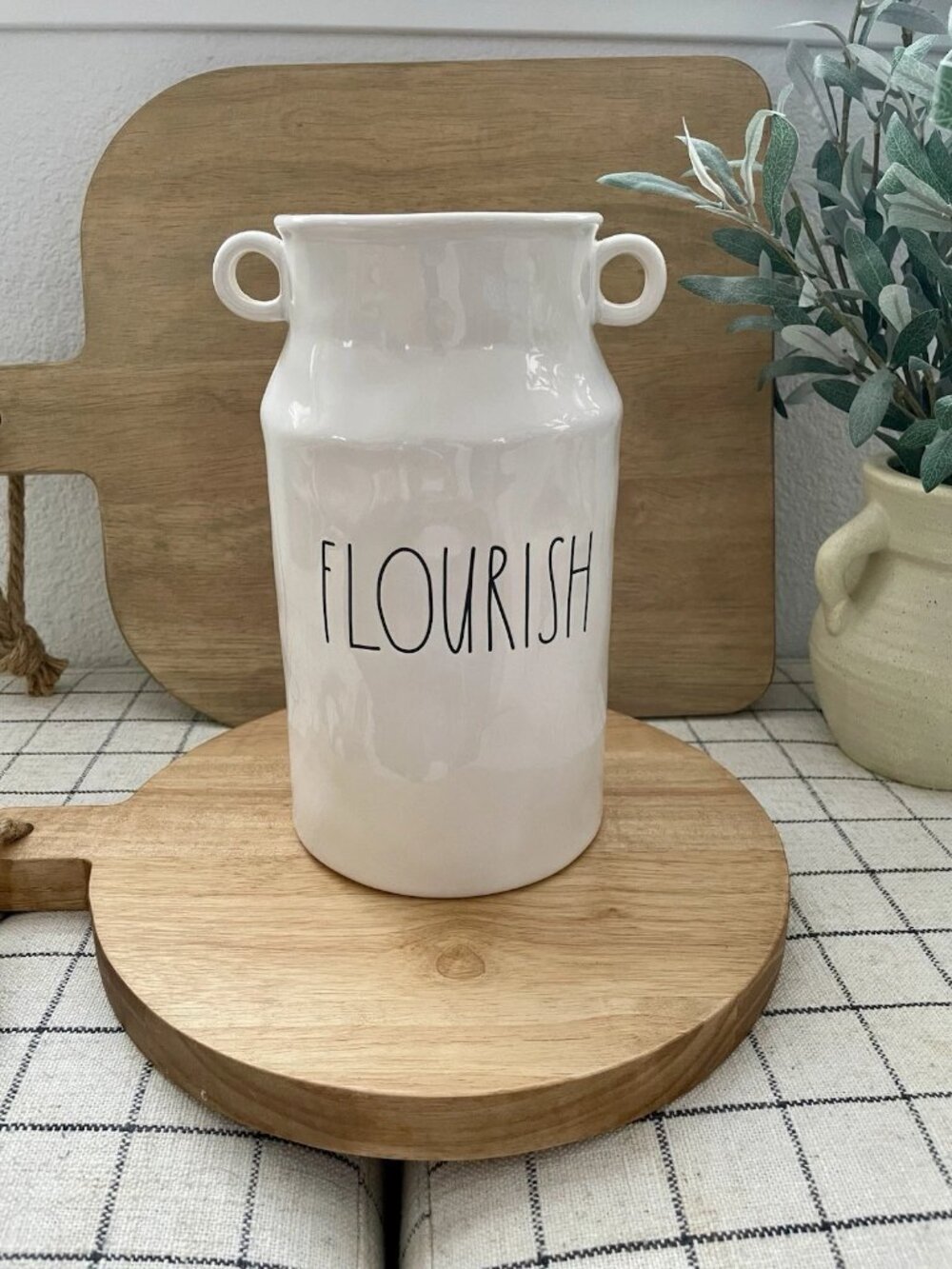 SALE! NWOT RAE DUNN Milk Can Shaped Vase Container (FLOURISH)  ~9.5” h x ~5” d